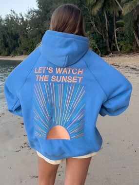 Dandy Worldwide "Let's Watch the Sunset" Oversized Lux Hoodie in Blue - XL